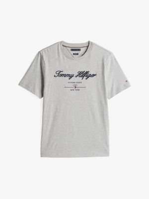 grey logo embroidery t-shirt for men tommy hilfiger