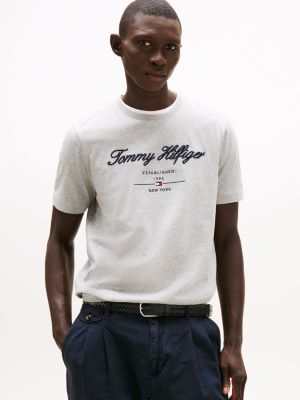 camiseta con logo bordado grey de hombres tommy hilfiger