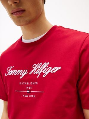 red logo embroidery t-shirt for men tommy hilfiger