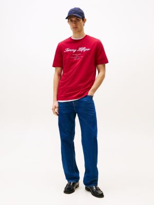 red logo embroidery t-shirt for men tommy hilfiger