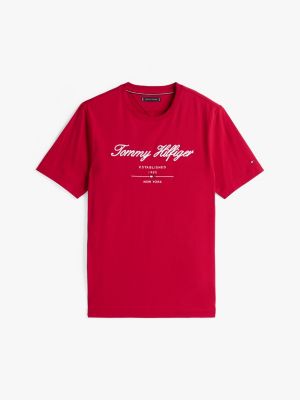 red logo embroidery t-shirt for men tommy hilfiger