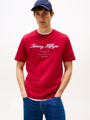 red logo embroidery t-shirt for men tommy hilfiger