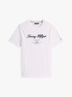 white embroidery logo t-shirt for men tommy hilfiger