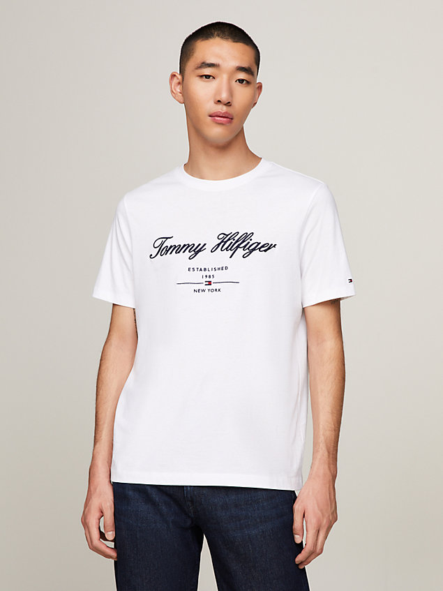 white exclusive script logo jersey t-shirt for men tommy hilfiger