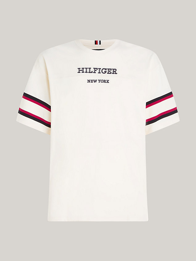 beige hilfiger monotype stripe sleeves t-shirt for men tommy hilfiger