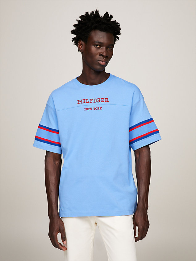 blue hilfiger monotype stripe sleeves t-shirt for men tommy hilfiger