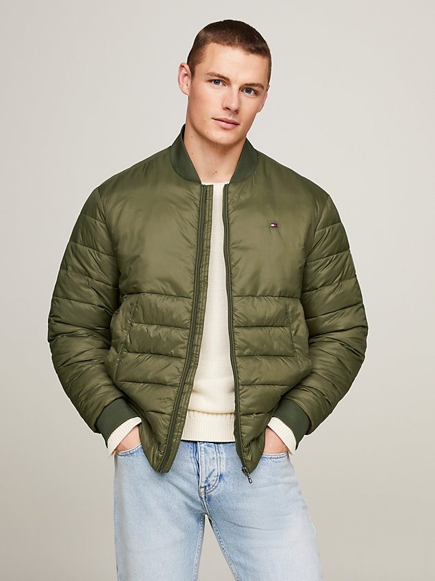 khaki water repellent packable quilted bomber jacket for men tommy hilfiger