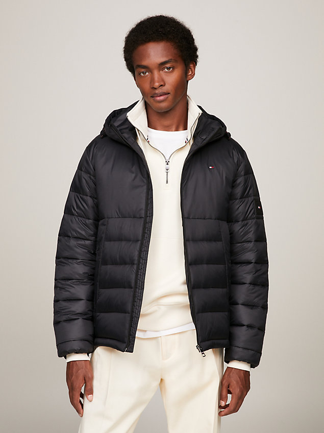 black th warm packable quilted hooded jacket for men tommy hilfiger