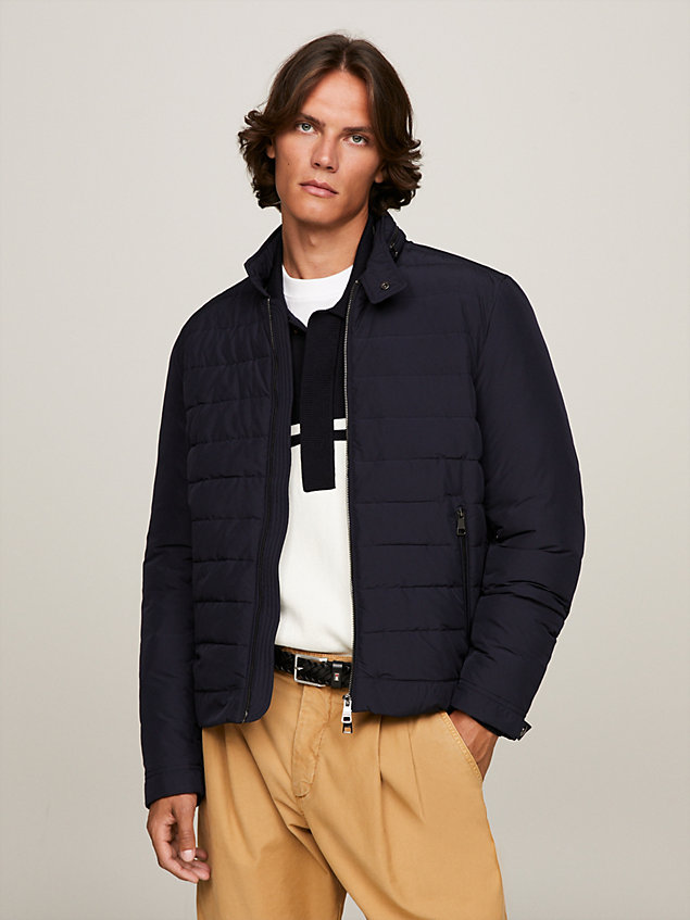 blue zip-thru racer jacket for men tommy hilfiger