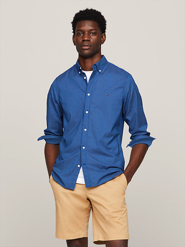 chemise ajustée à micro-motif th flex blue pour hommes tommy hilfiger