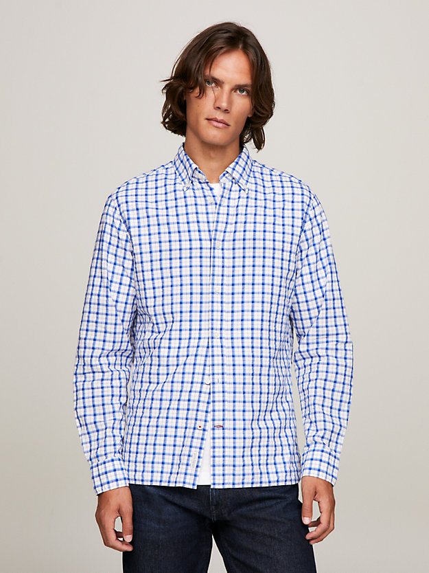 blue flex micro check regular fit shirt for men tommy hilfiger