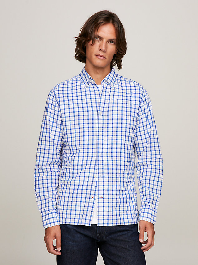 blue flex regular fit hemd mit mikro-karos für herren - tommy hilfiger