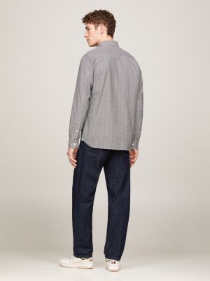 Basketweave Print Regular Fit Oxford Shirt | Blue | Tommy Hilfiger
