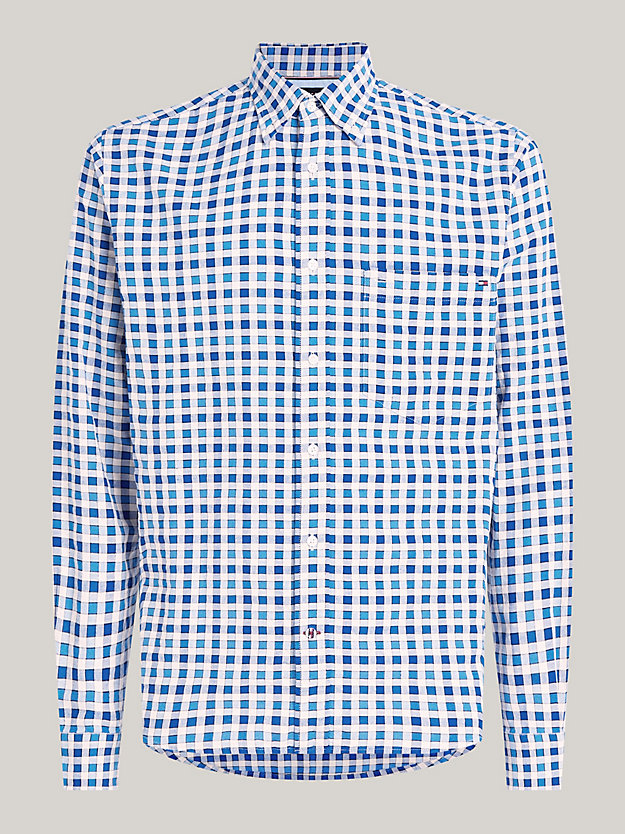 blue two-tone gingham regular fit oxford shirt for men tommy hilfiger