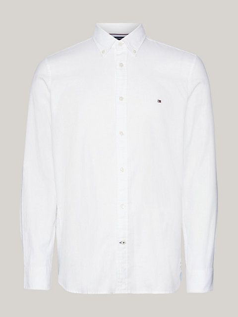 white wąska koszula flex z tkaniny dobby dla mężczyźni - tommy hilfiger