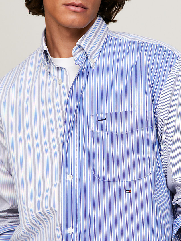 blue classics colour-blocked stripe regular fit shirt for men tommy hilfiger