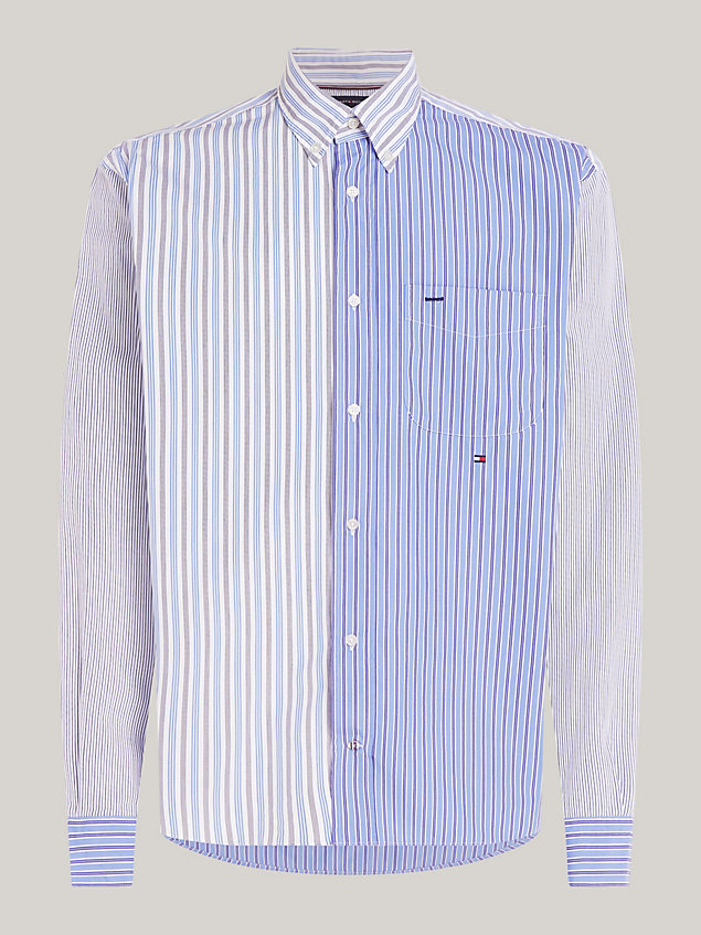 blue classics colour-blocked stripe regular fit shirt for men tommy hilfiger
