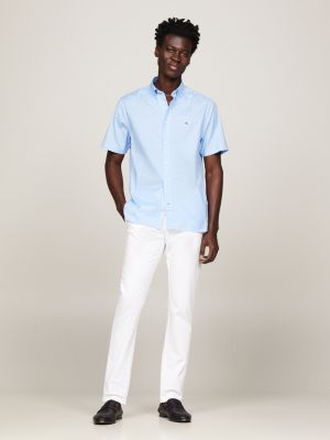 blue regular fit kurzarm-hemd aus popeline für herren - tommy hilfiger
