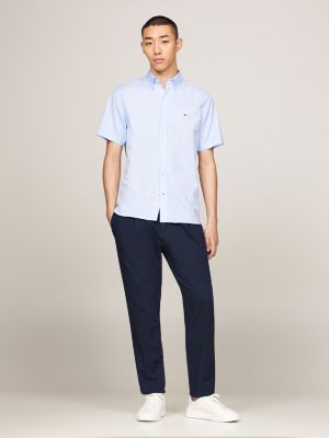 blauw regular fit poplin overhemd met korte mouwen voor heren - tommy hilfiger