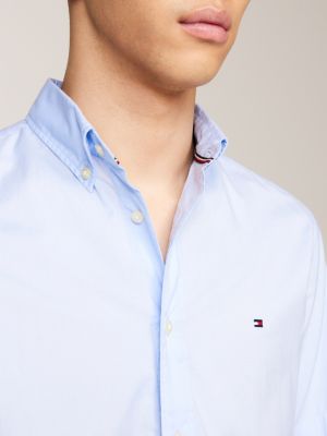 blauw regular fit poplin overhemd met korte mouwen voor heren - tommy hilfiger