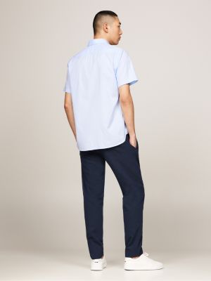 blauw regular fit poplin overhemd met korte mouwen voor heren - tommy hilfiger