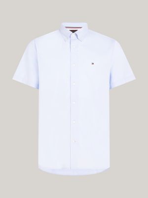 blauw regular fit poplin overhemd met korte mouwen voor heren - tommy hilfiger