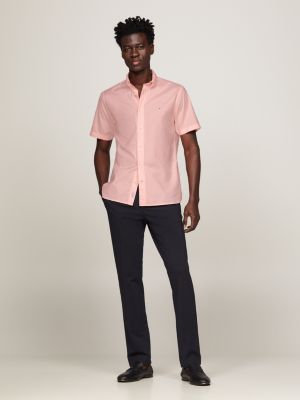 pink regular fit kurzarm-hemd aus popeline für herren - tommy hilfiger