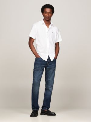 wit regular fit poplin overhemd met korte mouwen voor heren - tommy hilfiger