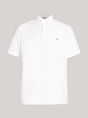 wit regular fit poplin overhemd met korte mouwen voor heren - tommy hilfiger