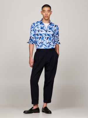 blue regular fit hemd mit blumen-print für herren - tommy hilfiger