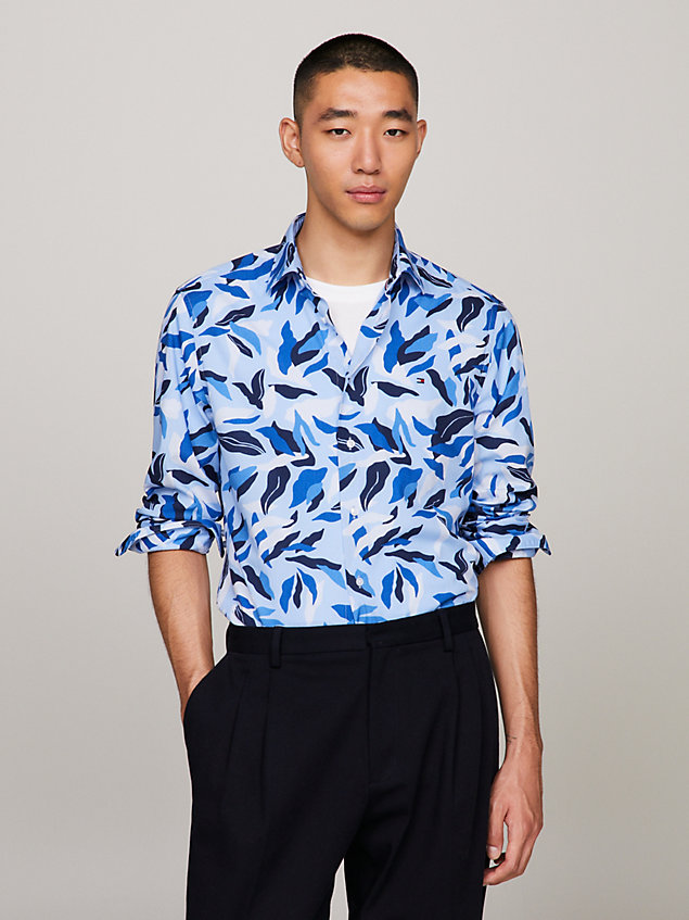 blue floral print regular fit shirt for men tommy hilfiger
