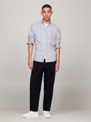 blue regular fit oxford-hemd mit blumen-print für herren - tommy hilfiger