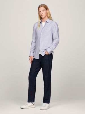 blue flex gestreiftes regular fit oxford-hemd für herren - tommy hilfiger