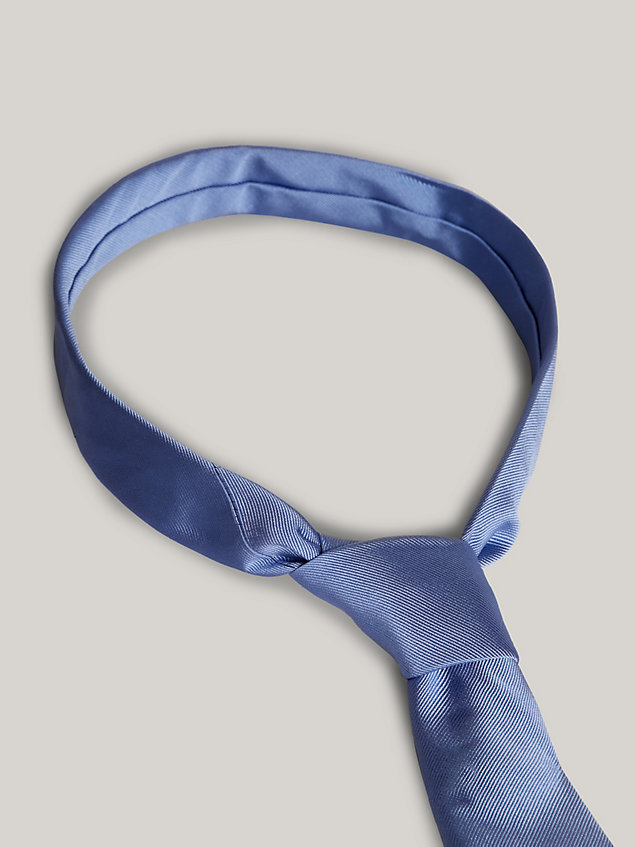 blue pure silk plain weave tie for men tommy hilfiger