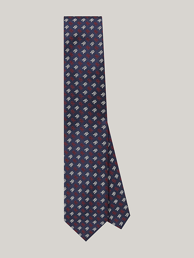 blue th monogram pure silk tie for men tommy hilfiger
