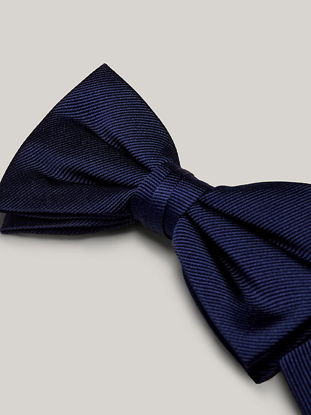 blue pure silk plain weave bow tie for men tommy hilfiger