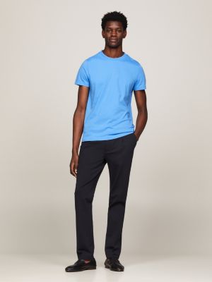 blue slim fit langarmshirt mit logo für herren - tommy hilfiger