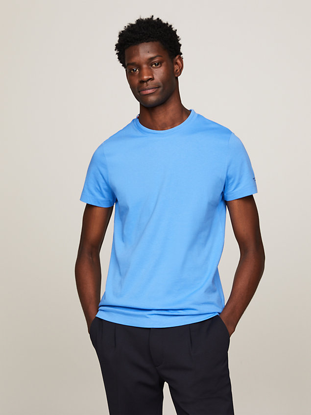 blue slim fit langarmshirt mit logo für herren - tommy hilfiger