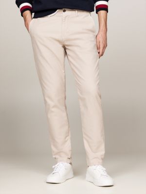 beige stretch cotton gabardine tapered chinos for men tommy hilfiger