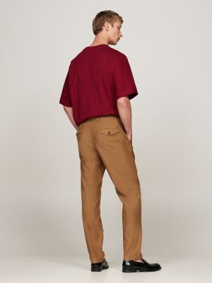 brown stretch cotton gabardine tapered chinos for men tommy hilfiger