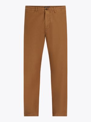 brown stretch cotton gabardine tapered chinos for men tommy hilfiger