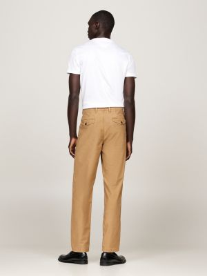 brown stretch cotton gabardine tapered chinos for men tommy hilfiger