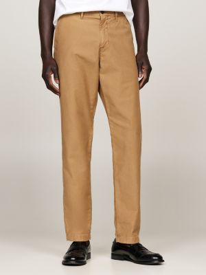 brown stretch cotton gabardine tapered chinos for men tommy hilfiger