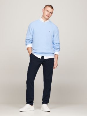 blauw harlem garment-dyed tapered chino van dobby voor heren - tommy hilfiger