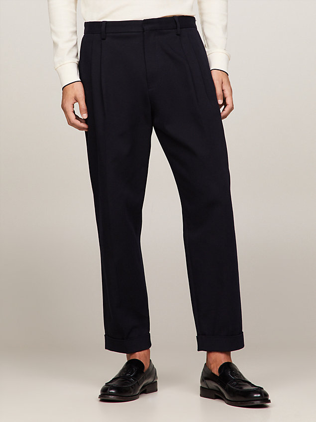 blue pleated tapered fit trousers for men tommy hilfiger
