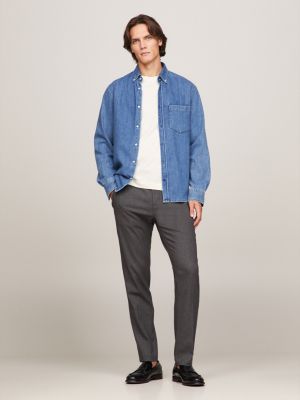 grey harlem tapered fit hose mit birdseye-muster für herren - tommy hilfiger