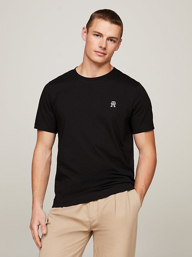 black th monogram embroidery crew neck t-shirt for men tommy hilfiger