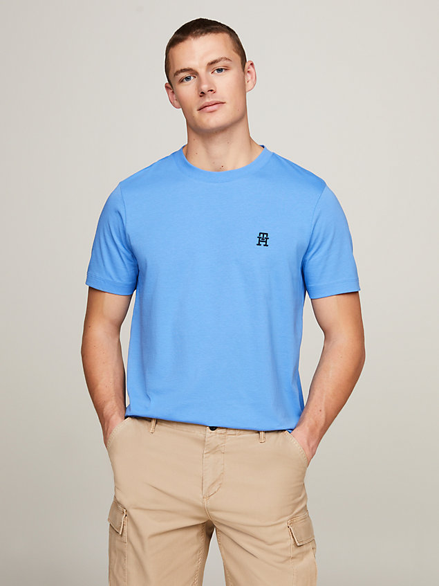 blue th monogram embroidery crew neck t-shirt for men tommy hilfiger