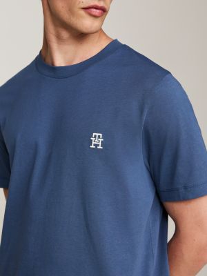 blue th monogram embroidery t-shirt for men tommy hilfiger