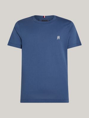 t-shirt con monogramma th ricamato blu da uomini tommy hilfiger